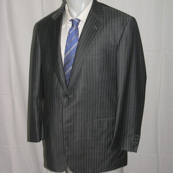 David August Bespoke Gray Yacht Striped Two Button Suit Jacket 44L - Picture 5 of 11
